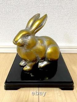 Rabbit Metal Statue 5.1 inch Width Japanese Metalwork figurine