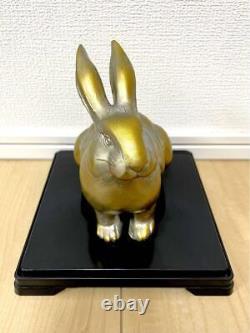 Rabbit Metal Statue 5.1 inch Width Japanese Metalwork figurine