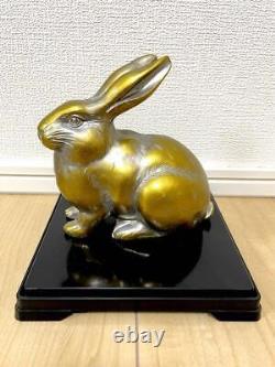 Rabbit Metal Statue 5.1 inch Width Japanese Metalwork figurine