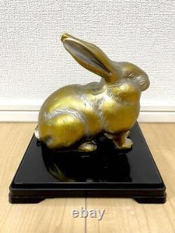 Rabbit Metal Statue 5.1 inch Width Japanese Metalwork figurine