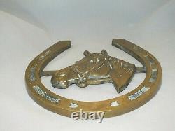Reclaimed Antique Vintage Brass Equestrian Horse Head Lucky Shoe Wall Plaque
