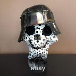 Scrap Metal Art Skull wih a Helmet Handmade