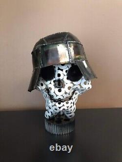 Scrap Metal Art Skull wih a Helmet Handmade