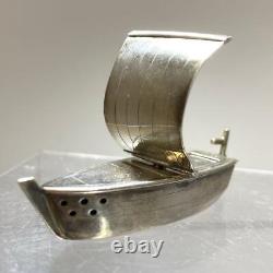 Ship Silver Bonbonniere 2.3 inch Japanese Metalwork art