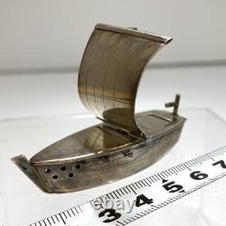 Ship Silver Bonbonniere 2.3 inch Japanese Metalwork art