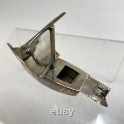 Ship Silver Bonbonniere 2.3 inch Japanese Metalwork art