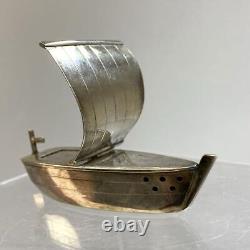 Ship Silver Bonbonniere 2.3 inch Japanese Metalwork art