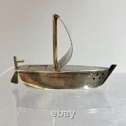 Ship Silver Bonbonniere 2.3 inch Japanese Metalwork art