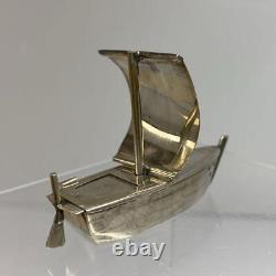 Ship Silver Bonbonniere 2.3 inch Japanese Metalwork art