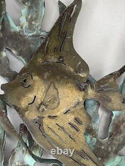 Signed Vintage Costal Art Copper Tropical Angel Fish Coral Reef Wall Sculpture