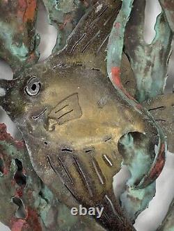 Signed Vintage Costal Art Copper Tropical Angel Fish Coral Reef Wall Sculpture