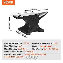 VEVOR Single Horn Anvil Cast Steel Anvil 66 lbs Blacksmith for Forging Metalwork