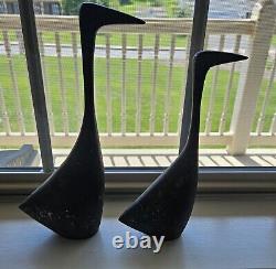 Vintage 1960s MID Century Japanese Bird / Crane Cast Metal Sculpture Set