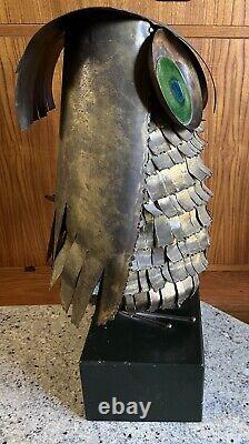 Vintage Curtis Jere Owl Sculpture Brass Bronze Green Enamel Mid Century Art 1966