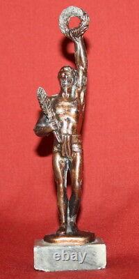 Vintage Greek Nude Male With Palm Leaf And Wreath Copper Plated Statuette