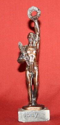 Vintage Greek Nude Male With Palm Leaf And Wreath Copper Plated Statuette