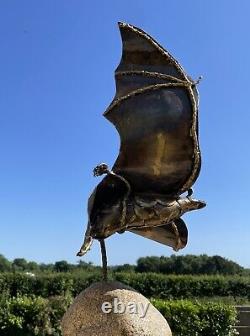 Vintage Large Metal Bat Sculpture by Faust Gomez 1987 Gothic Statue Roof Finial