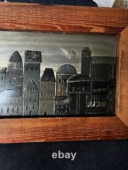Vintage OOAK Art Painting Style Metal City Skyline Industrial Reclaimed Rare