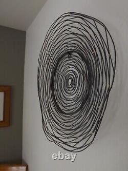 Vtg Abstract Modern Art Metal Wall Sculpture Spiral Circles 24 diameter