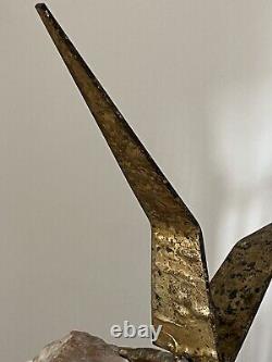1969 Curtis Jere Signé Vtg MCM Brass Metal Bird La Sculpture En Quartz De Vol