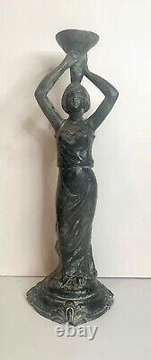 Ancienne Spelter Sculpture Art Nouveau Femme Signé L Goyeau Français 1890s 13