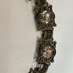 Bracelet en filigrane en métal Art Déco des années 1930 avec citrine et strass de couleur bijou