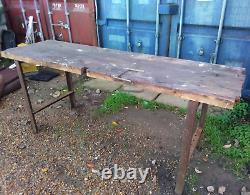 Établi vintage industriel avec plateau en bois / métal