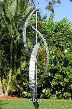 Grand Silver Metal Sculpture Abstract Garden Statue Yard Art Pour Intérieur / Extérieur