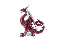 Grande sculpture de dragon fabriquée à la main en métal de couleur rouge flamme