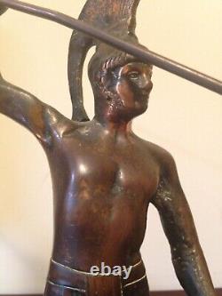 Leonidas Statue Ancien Bronze Bon État, Avec Lance