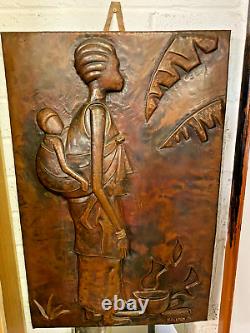 Panneau en cuivre estampé fabuleux de 1966 par Gabriel Kalumba Zaire, Congo, Art africain