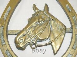 Reconnu Antique Vintage Laiton Equestrian Horse Head Lucky Shoe Plaque Murale