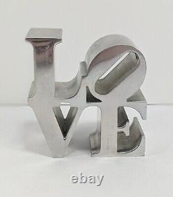 Robert Indiana Love Sculpture Replique Chrome Argent Tone Paperweight Solid MCM