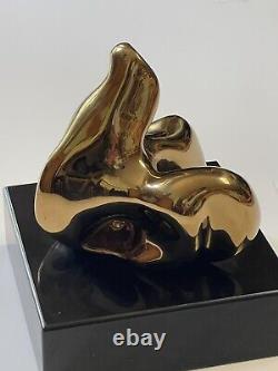 Sculpture métallique abstraite solide en laiton et bronze vintage biomorphique surréaliste cubiste