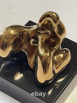 Sculpture métallique abstraite solide en laiton et bronze vintage biomorphique surréaliste cubiste