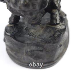 Statue Sculpture en métal moulé de ton bronze vintage représentant un bison américain 5.5H