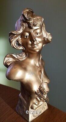 Statue de buste antique en métal coulé de CELIA de Villegas Emmanual, belle dame.